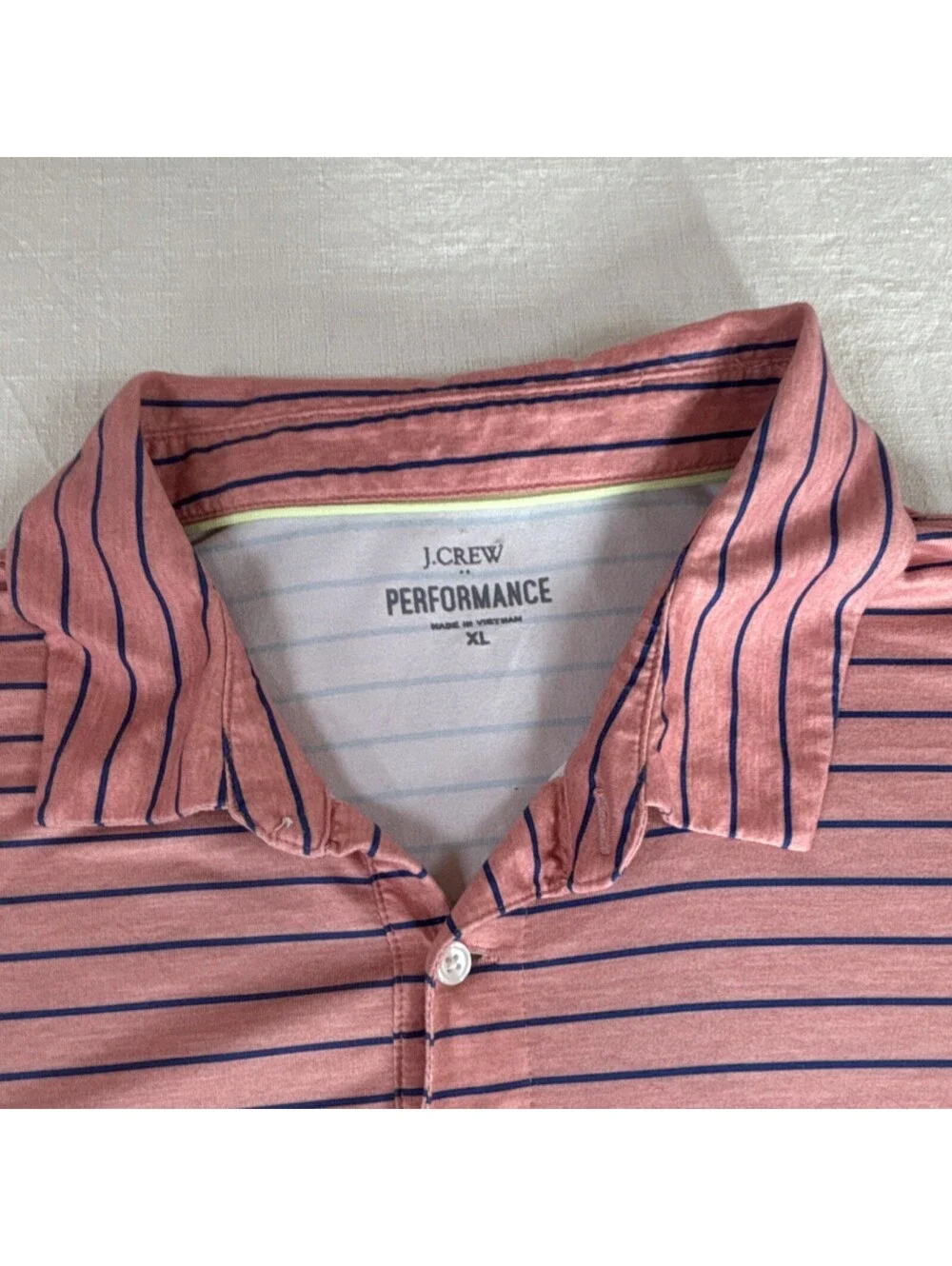 J.CREW Performance Men's XL Pink Navy Striped Polo Shirt Short Sleeve Collared